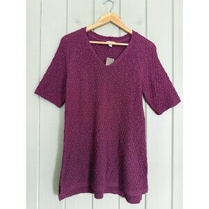 NWT J. Jill Sweater Medium Petite MP Dimensional Knit V-Neck Mulberry Purple NEW